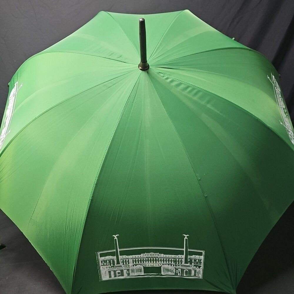 Vintage Green Hofburg Palace Umbrella Wooden Pole Plastic Handle